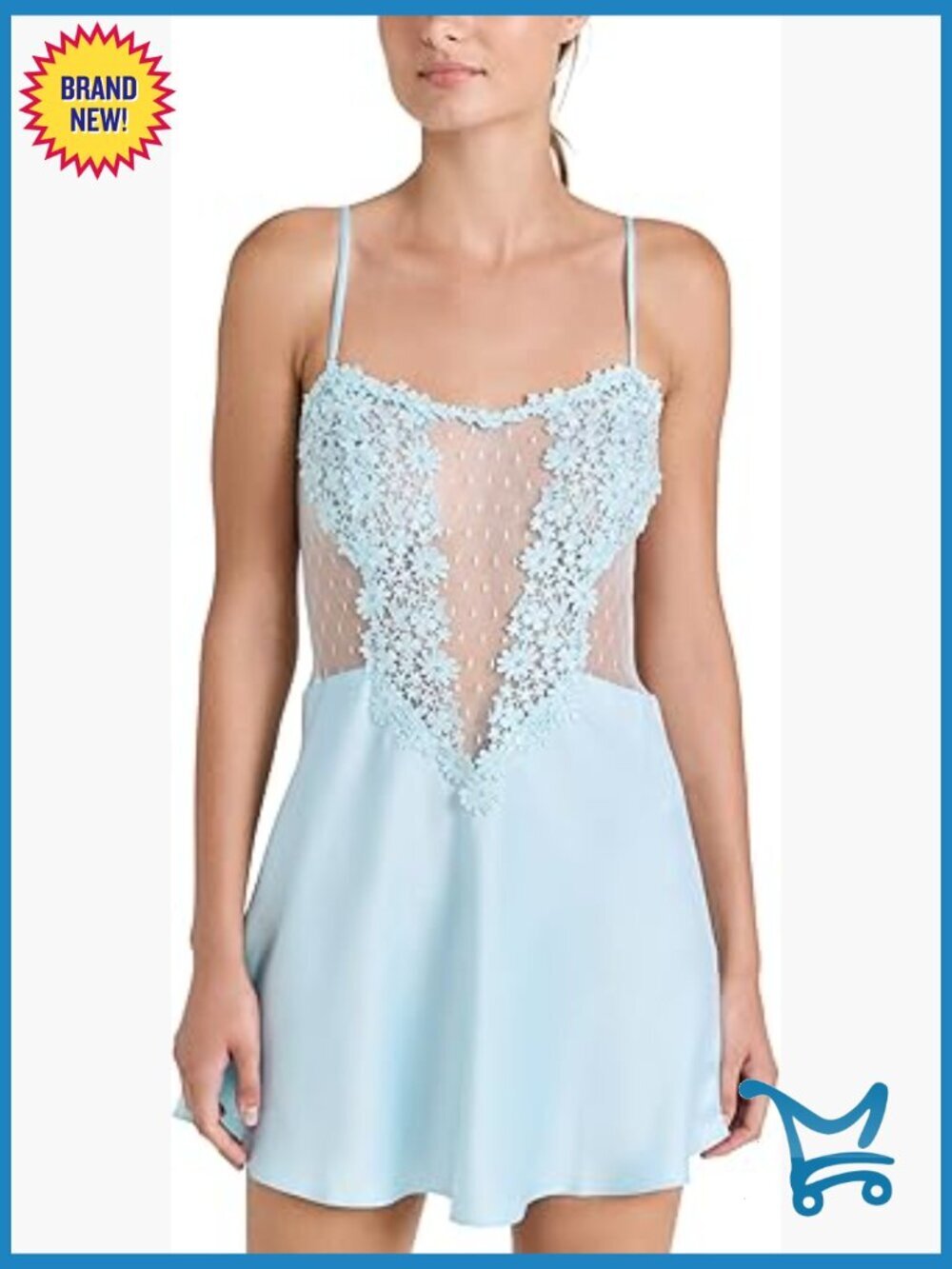 Lace Embroidered Chemise Sleeveless Adjustable Straps Sheer Mesh